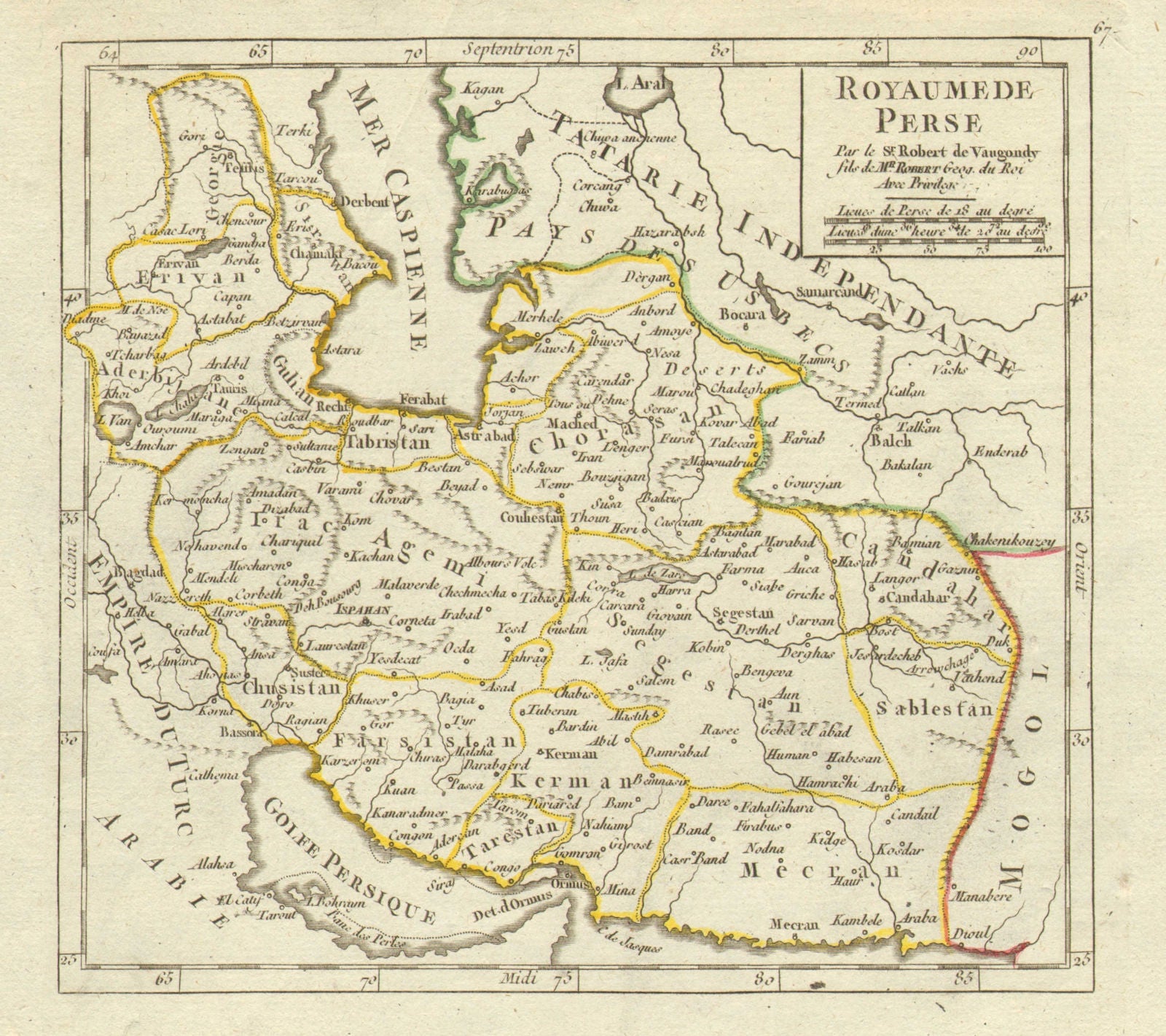 'Royaume de Perse' by Robert de Vaugondy. Iran - Kingdom of Persia 1749 map